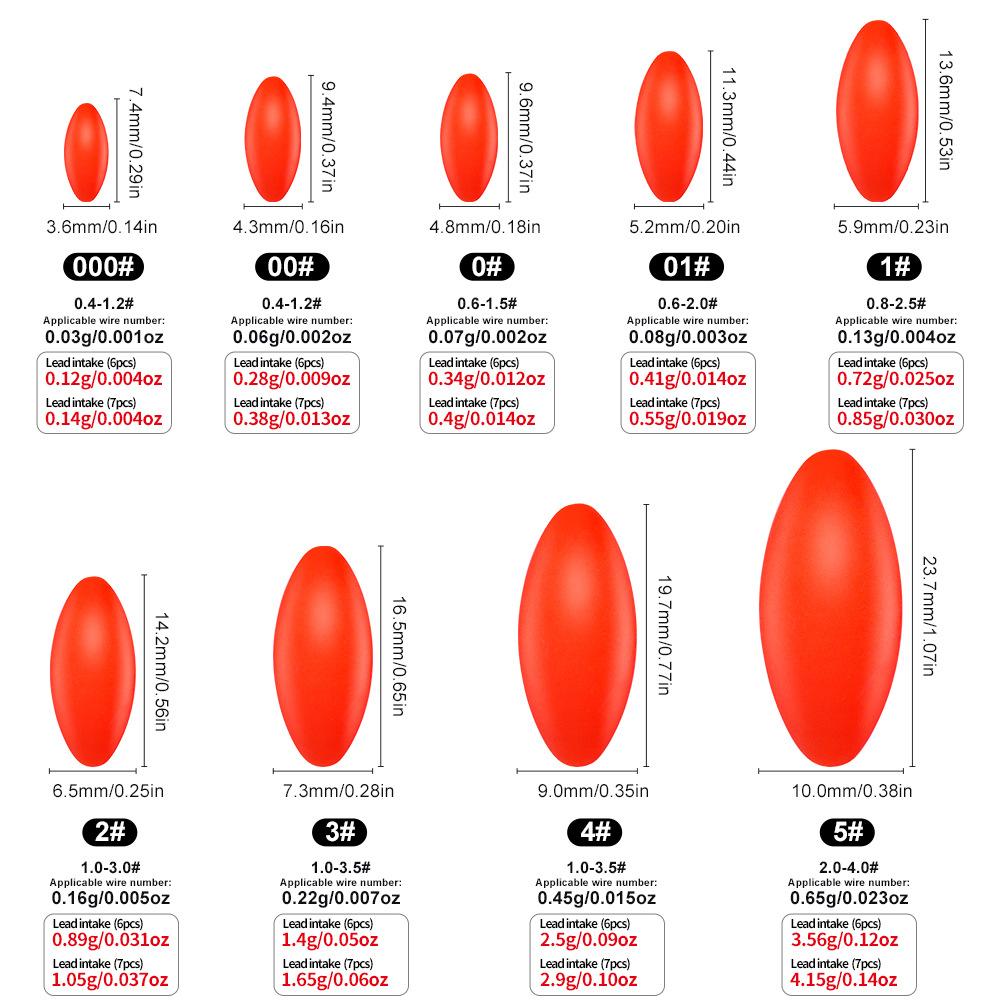 Seven Star Float Space Bean Traditional Eye Catching Elliptical Olive Shaped Fish Float 100 Pcs/Pack Fishing Gear Accessories