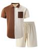Men's American Summer Plaid Color Block Pocket Shirt & Shorts Casual Set