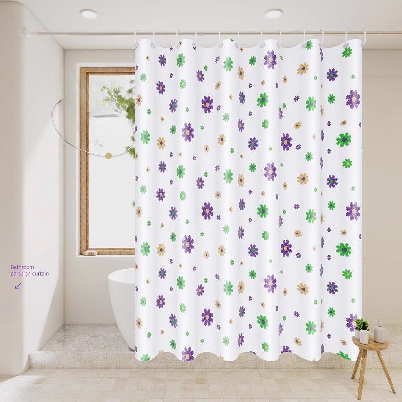 Transparent Waterproof Shower Curtain Bathroom Translucent Partition Curtain Easy Clean Wipe Mildew Proof Curtains with Hooks