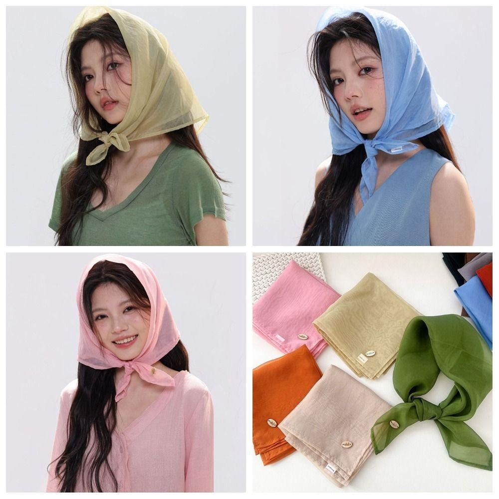 Transparent Cotton Linen Scarves Solid Color Square Handkerchief Pure Color Silk Scarf Female