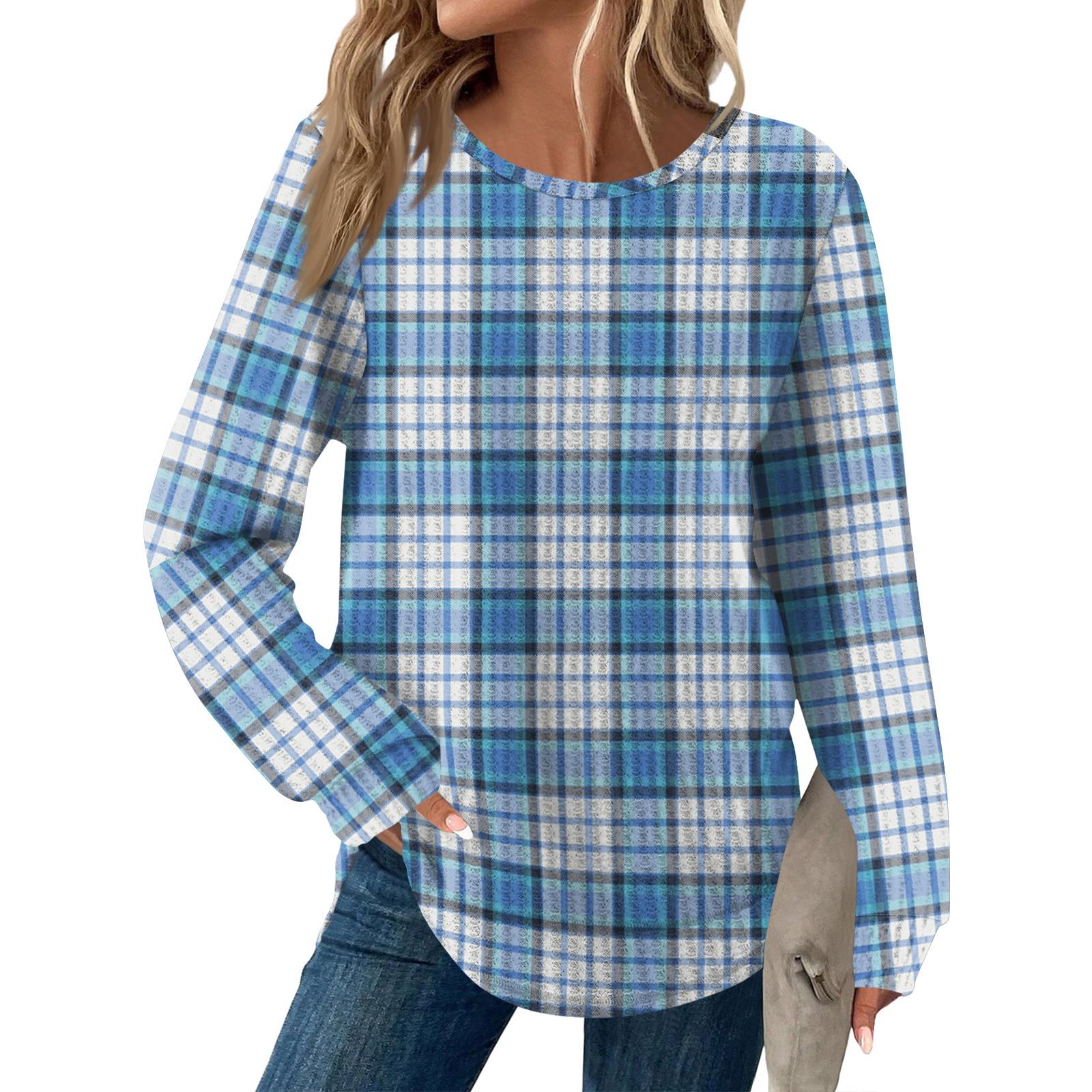 

Женский модный повседневный свободный топ с круглым вырезом и длинными рукавами с принтом XL небесно-голубой