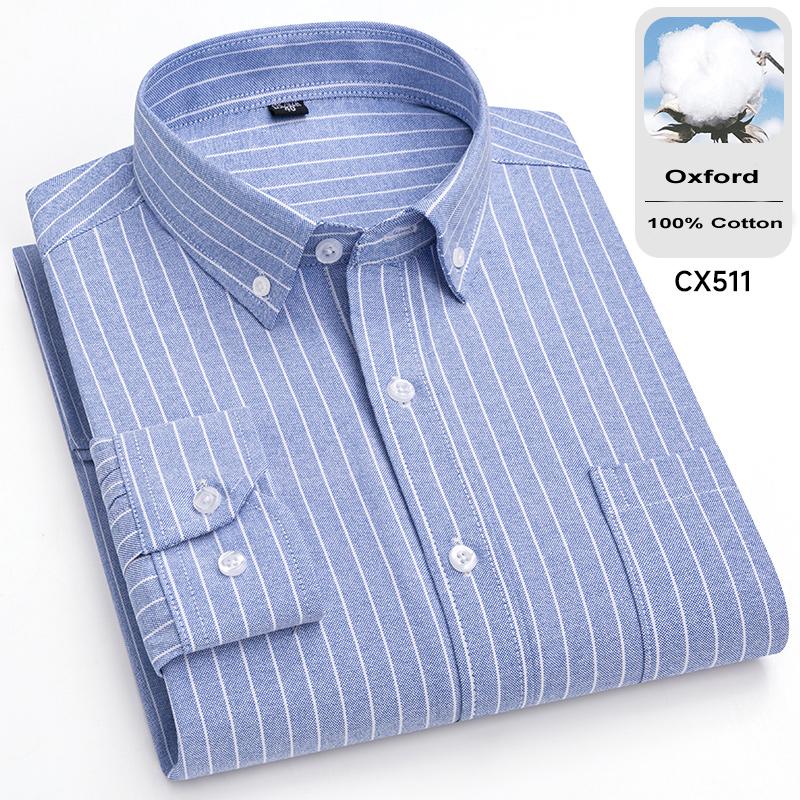 New 100% Cotton Oxford Mens Striped Plaid Shirts Long sleeve Male Business Casual High Quality Formal Shirt For Men Social Shirt