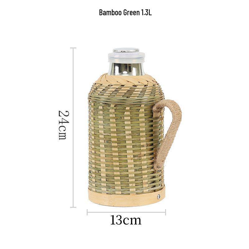 

Bamboo Woven Hot Water Bottle - Handmade Green Retro Style for Home, Tea Room & Restaurant; Large Capacity with Inner Liner to Keep Warm