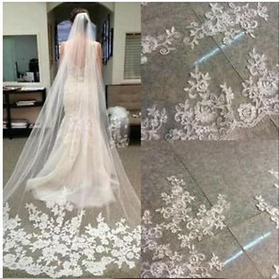 2022 Exquisites 3M Spitzen-Brautschleier mit Stäbchen für Hochzeitskleid-Accessoires