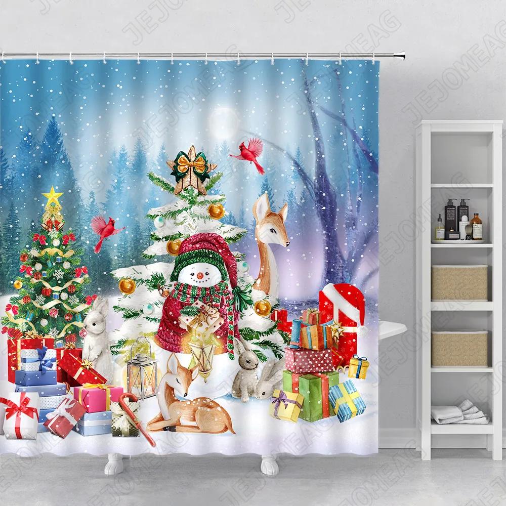 Sněhulák Míč z provazu Sprchový závěs Zimní scenérie Vánoční téma Domácí koupelnová dekorace Sada koupelnových doplňků Koupelnový závěs