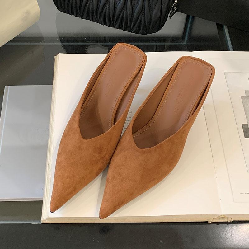 Fashion Fashion Pointed Toe Ladies Medium Heels Slippers Shoes Female Slides Heeled Slippers Sandals Shoes For Women Mules 2025 New