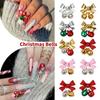 3Pcs Festive Christmas Bell Colorful Bowknot Nail Art Charms New Year Luxury Crystal Aurora Bell Pendant Nail Decoration Parts