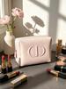 Dior Borsa per Cosmetici in Tessuto Morbido Rosa Chiaro, Astuccio per Trucco con Decorazione a Rilievo, Portamonete Piccolo Portatile per Articoli da Toeletta da Viaggio per Donne