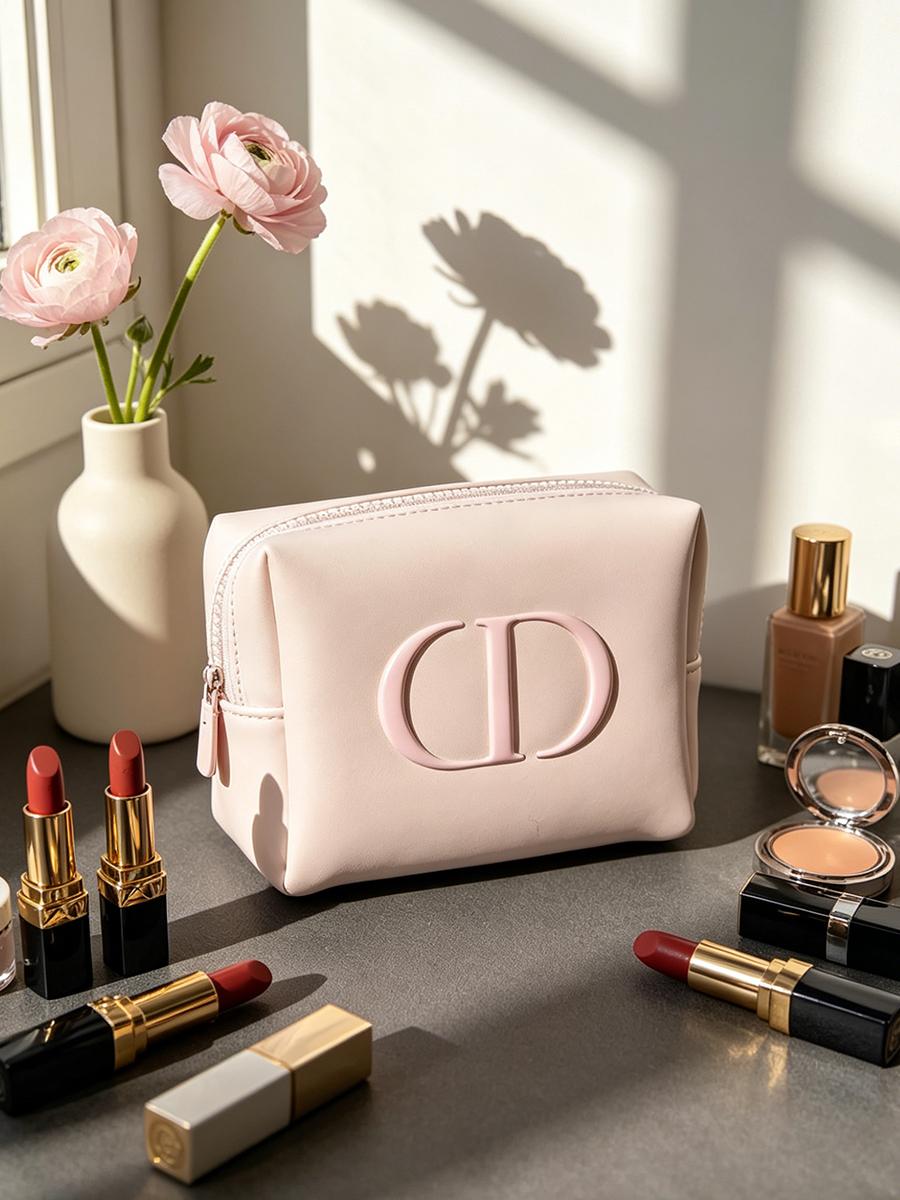 DIOR gaiši rozā mīksta auduma kosmētikas