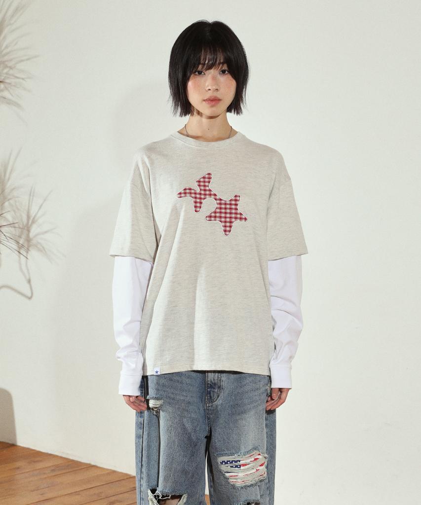 Cabisi Check Twin Star Layered Ls Tee Oatmeal(Cv2Ffut578A)