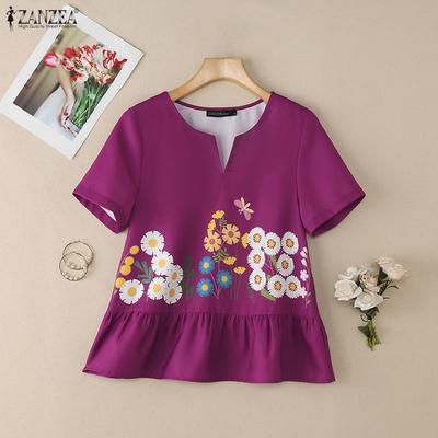 Women Casual V-Neck Short Sleeve Floral Print Blouse