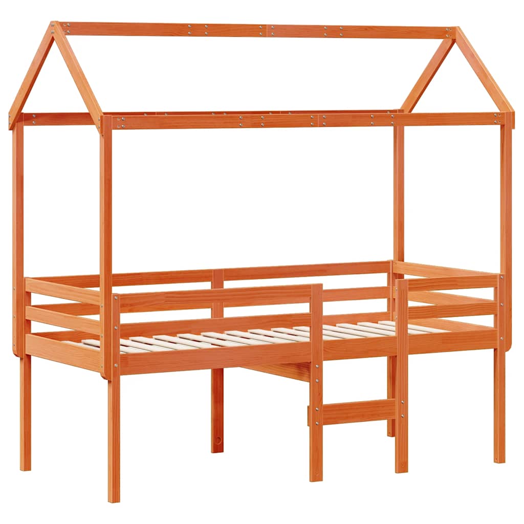 High Bed with Roof Wax Brown 90 x 190 cm Solid Pine Wood