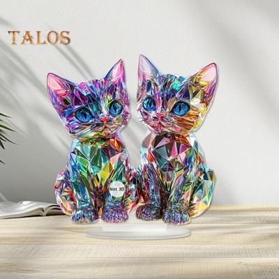 Cica Asztali Álló Dekoráció Színes Miniatűr 2D Akril Dupla Macska Tábla Álló Állat Díszek Otthon Szoba Asztal Dekorációhoz