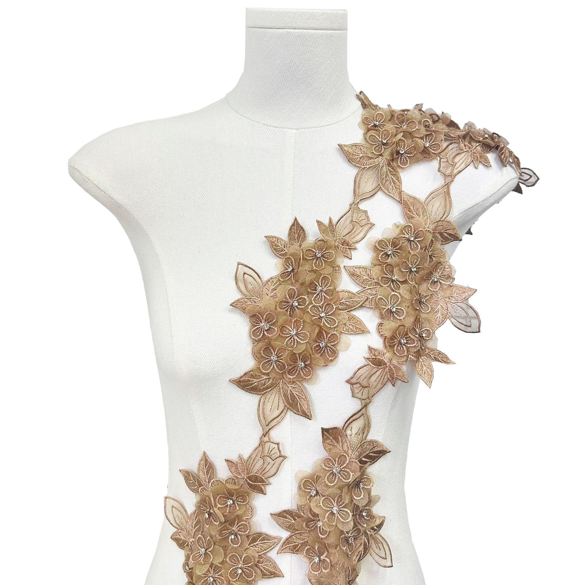 

Color Embroidery Nail Diamond Embroidery Cloth Sticker Children S Dress Performance Costume Clothing Decoration Lace Accessories T1127 khaki one