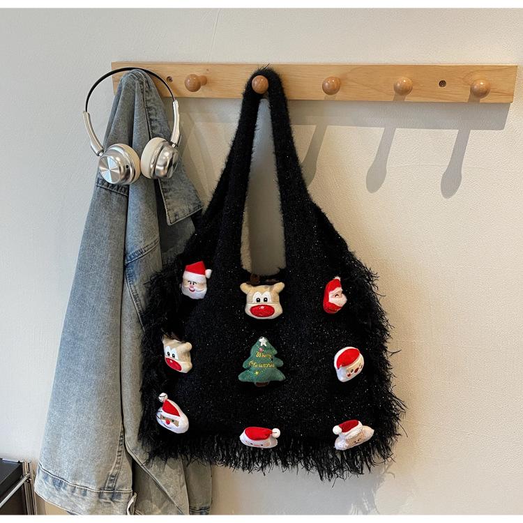 Wolle Gestrickte Retro Cartoon Umhängetasche - Große Kapazität Herbst/Winter Mode für Frauen & Mädchen