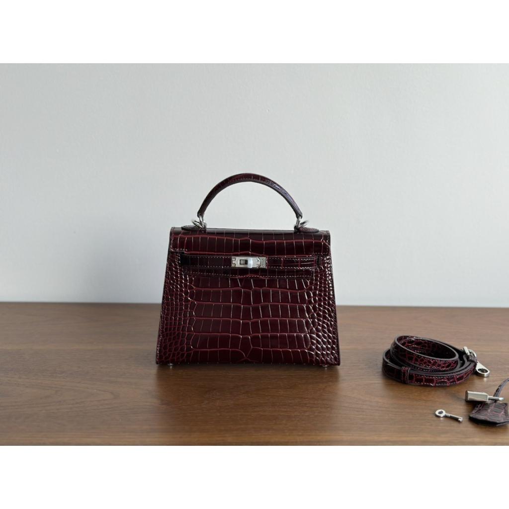 Kazilan 22cm Kelli generation crocodile pattern first layer cowhide handbag fashionable versatile single shoulder messenger women's bag