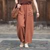 Johnature Vintage Women Harem Pants Loose Trousers Solid Color with Patchwork Pockets Elastic Waist