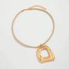 Matte Gold Color Asymmetrical Hollow Square Pendant Thick Rope Necklace for Gift Giving Women's Daily Party and Banquet Wear