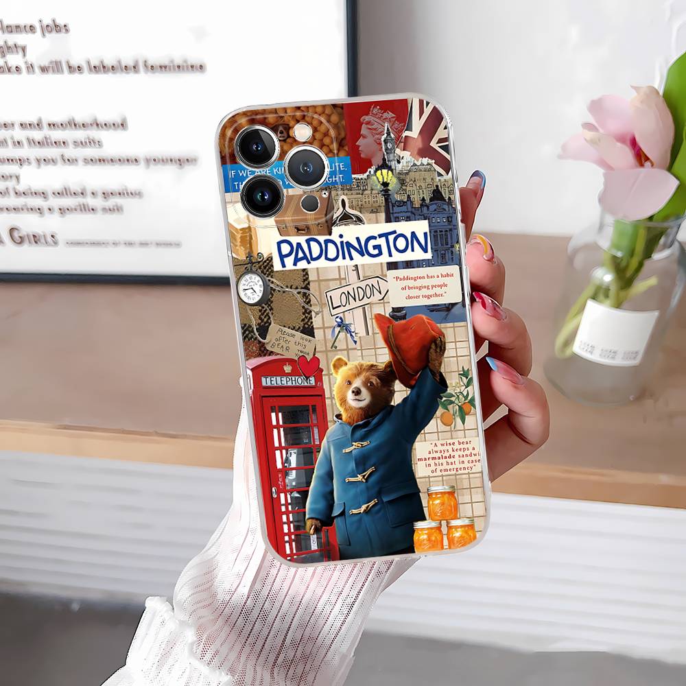 

P-Paddington Bear Phone Case For IPhone 11 12 13 14 15 16 17 Pro Max Plus Transparent Back Cover iPhone 14pro max