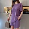 Casual Short Sleeved Shorts Set for Women's Solid Simple Loose Elastic Waist Tracksuit Thin Korean Loose Two-piece Trendy Set