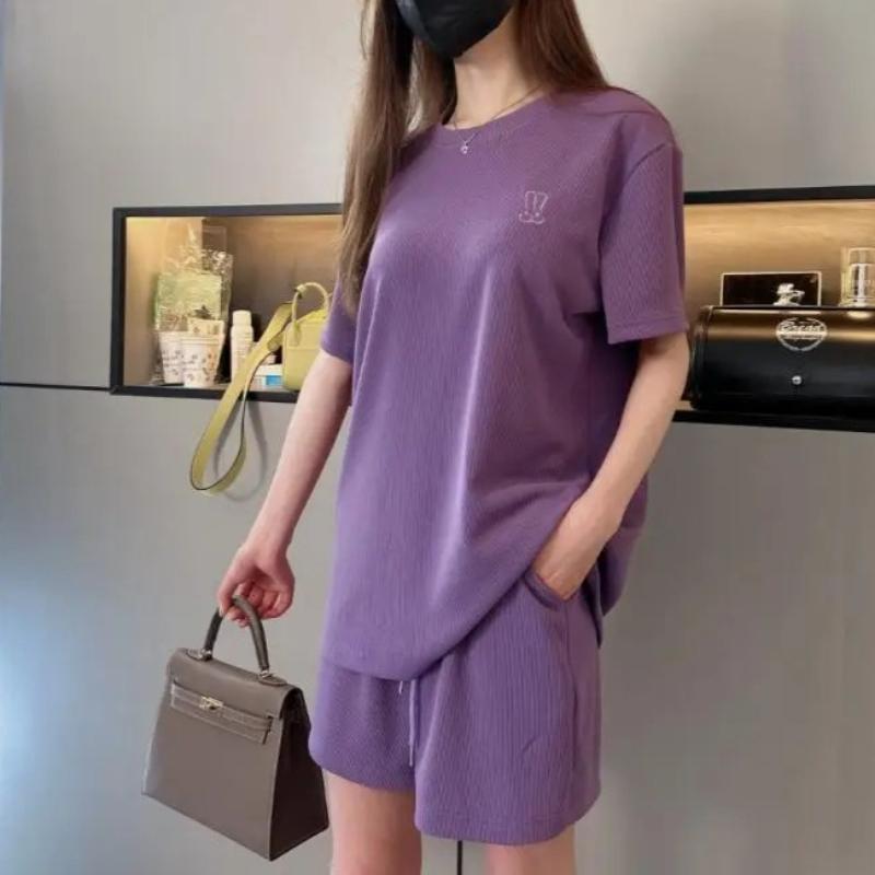 Casual Short Sleeved Shorts Set for Women's Solid Simple Loose Elastic Waist Tracksuit Thin Korean Loose Two-piece Trendy Set