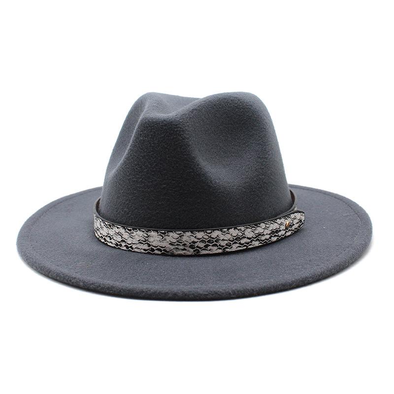 Seasonal White Big Eaves Hat Flat Edge Top Hat Men'S And Women'S Woolen Jazz Hat Lmn173