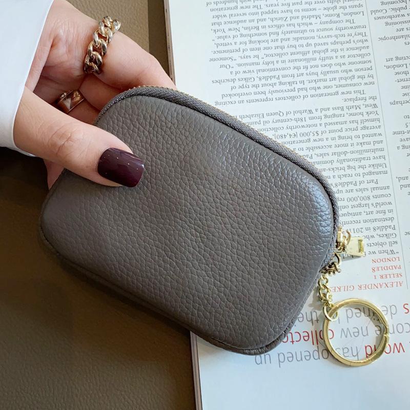 Real Leather Coin Purses Mini Women Wallets Natural Calfskin Female ID Credit Card Holders Keys Cosmetic Bags With Keychain
