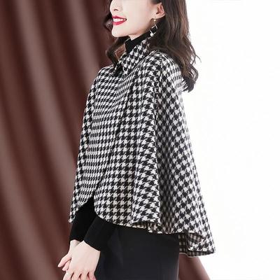 Cloak Woolen Poncho Coat Women Autumn and Winter Casual New Style Bird Check Loose Thin Plaid Coat Shawl Coat Female Tops