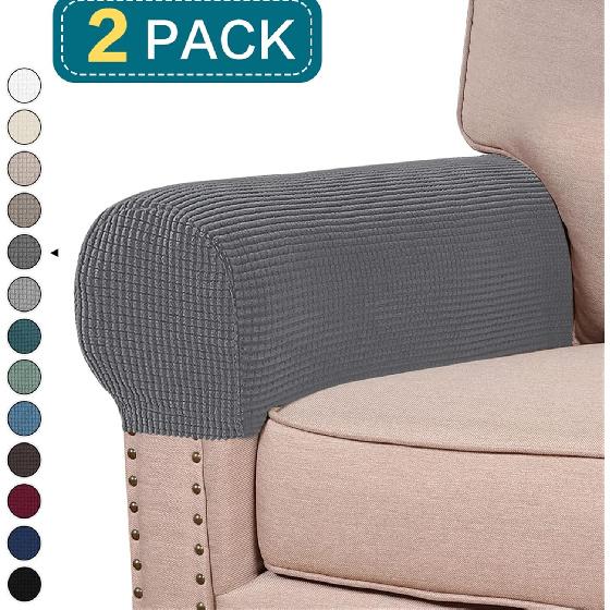 Stretch Armrest Covers (Set of 2) – Anti-Slip Spandex Jacquard Furniture Protectors for Chairs, Sofas & Recliners – Washable & Durable Slipcovers
