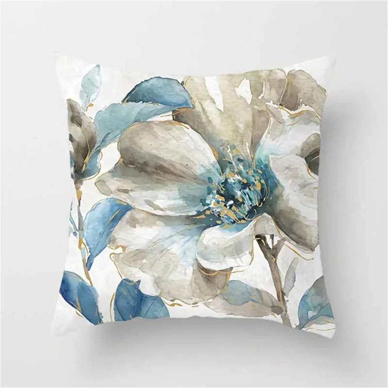 Plant Blue Print Pillowcase Living Room Office Home Pillowcase Car Ornaments