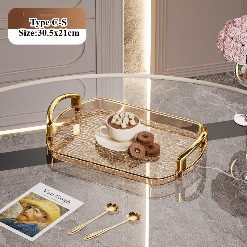Clear Plastic Serving Tray PET Material with Handles Versatile Dining Tea Serving Platter for Home Restaurant Cafe Decorate