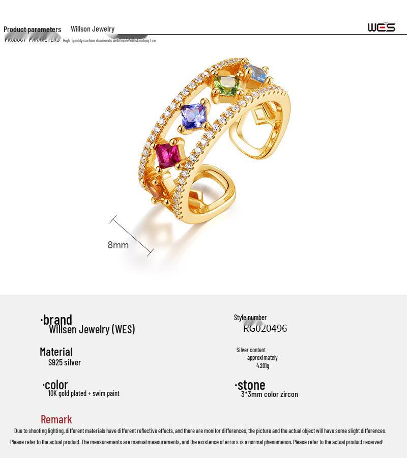 European & American Style S925 Silver Colored Zircon Double-Opening Square Ring - Light Luxury Retro Design