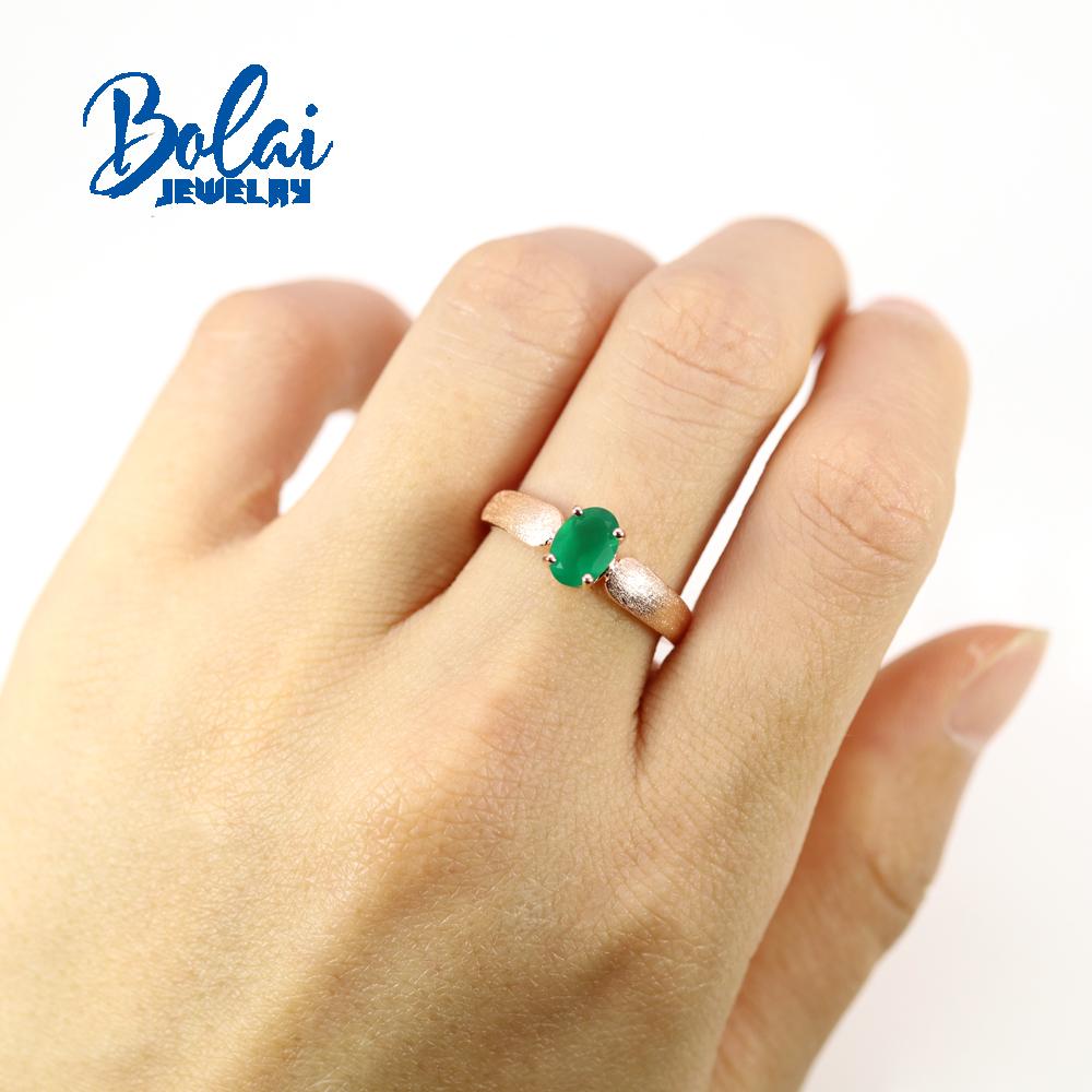 Bolaijewelry Set de bijuterii cercei inel oval de agat verde natural 5*7mm, argintie 925, aur roz, bijuterii fine pentru femeie Cadou de aniversare