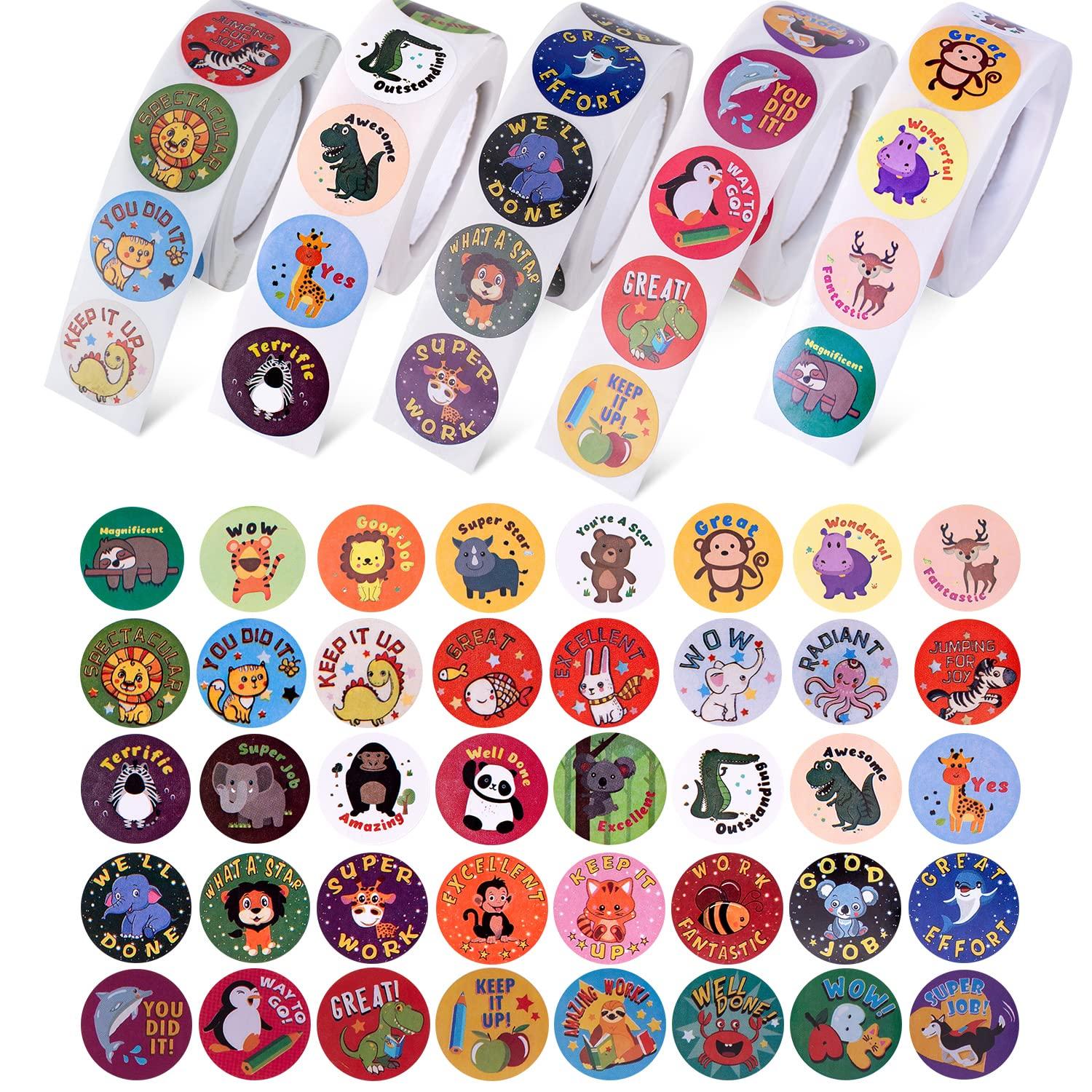 Reward Stickers 2500 40 round for well large 25mm diameter - pieces, designs, stickers, cute, passing, attendance, English, done, animals, funny,