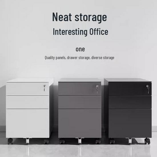 Steel Mobile Office Desk Cabinet with Three Drawers and Wheels
