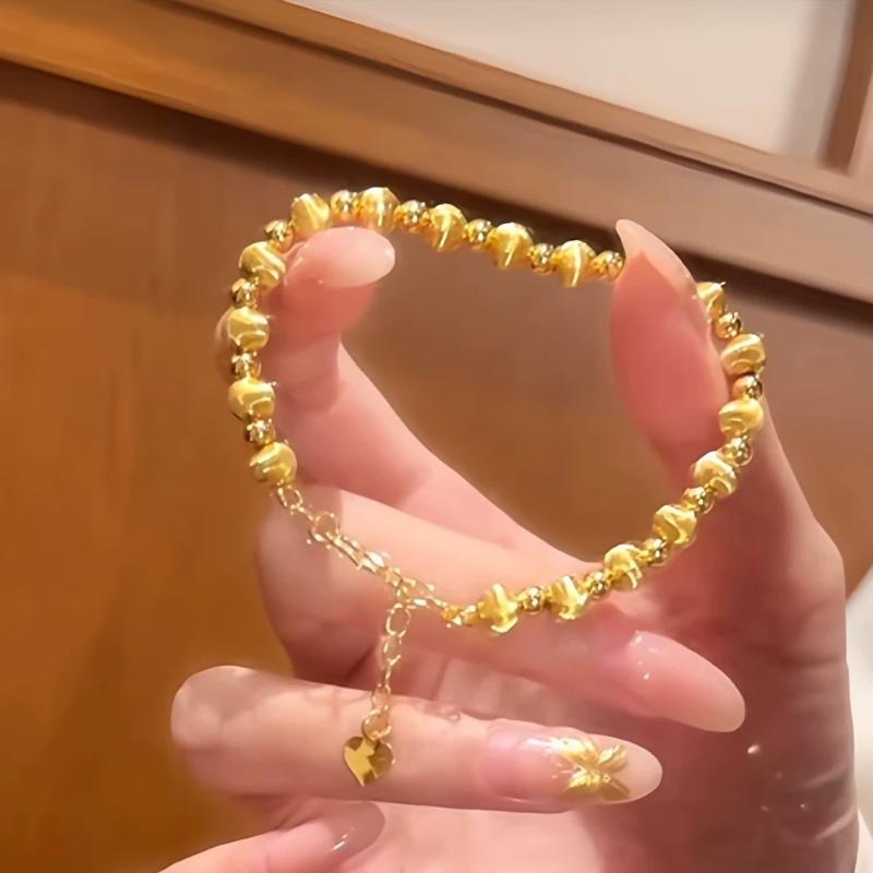 Laser Brushed Gold Color Bead Bracelet Ancient Lucky Bracelet Women'S Jewelry