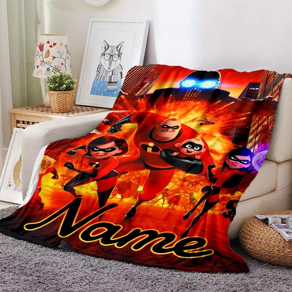 Custom Name Incredibles Poster flannel Blanket for Super Soft Cute Comfort Blanket for Travel Bedding Couch Sofa Blanket