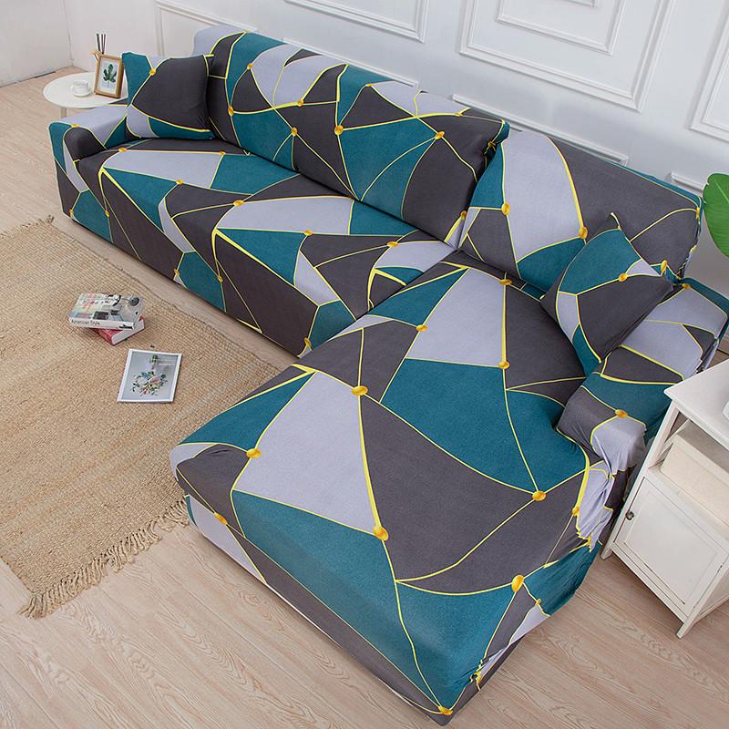 L Shaped Chaise Longue Slipcovers Chair Protector 1/2/3/4 Seat Geometric Sofa Covers for Living Room Elastic Corner Couch Cover
