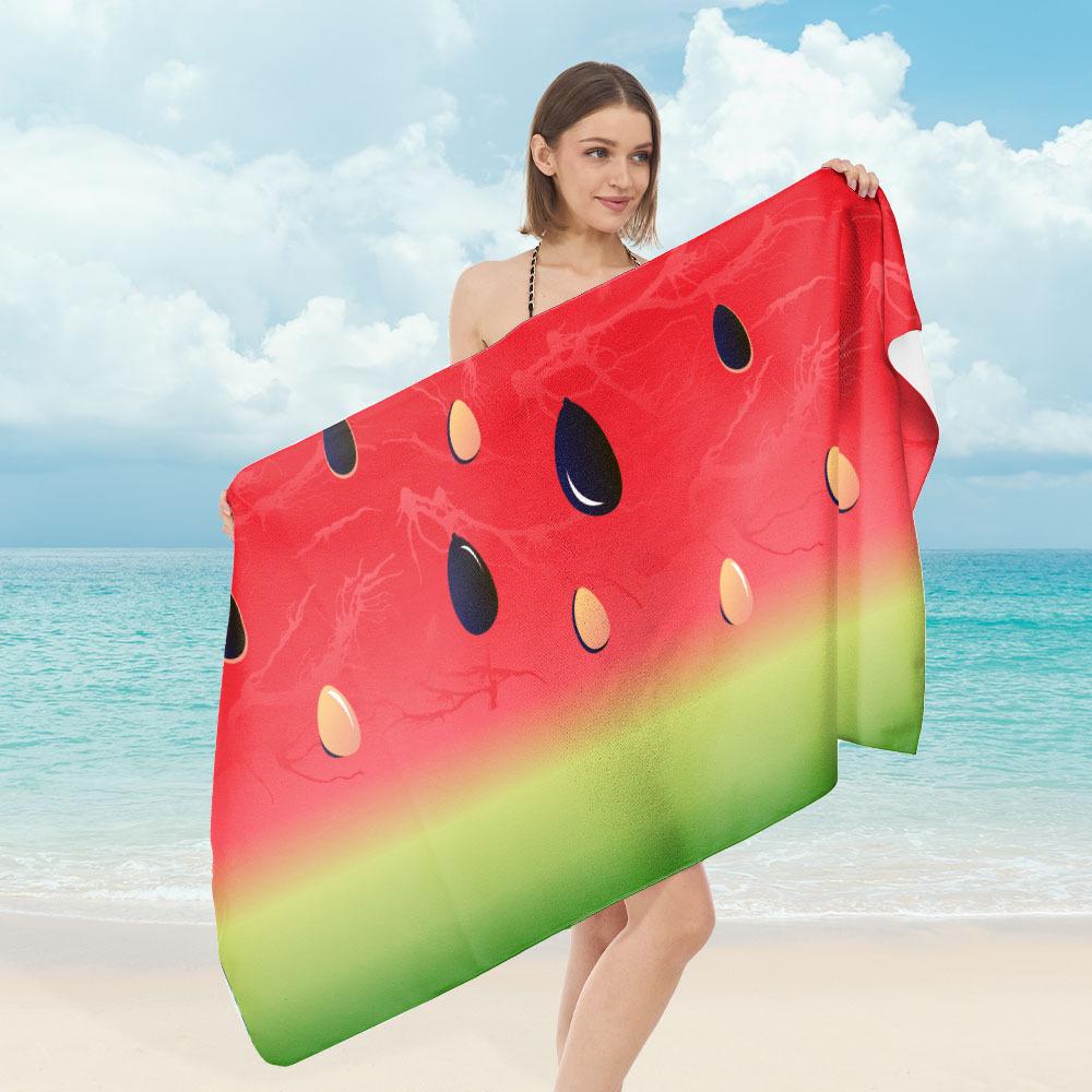 Tropical Pineapple Monstera Leaf Print Beach Towel Green Striped Summer Fruit Pattern Quick Dry Soft Absorbent Towel for Summer