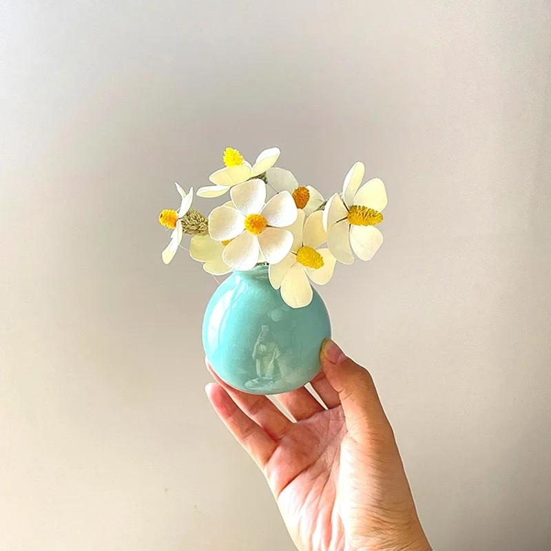 Colorful Ceramic Vase Flower Bottle Flower Vase Vases for Decoration Living Room Mini Solid Hydroponics Bottle Room Decor