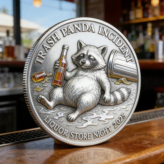 Trasig Panda Incident Utmaningsmynt Dubbelsidig Rolig Tvättbjörn Drickande Mynt Nyhet Skämtpresent för Festälskare Drickare Vänner