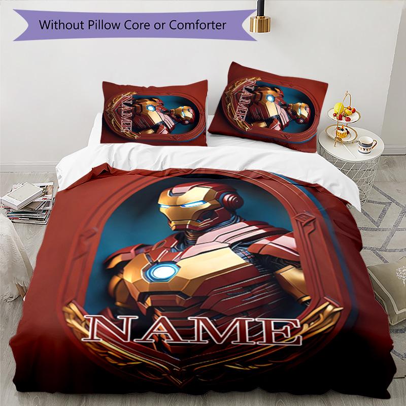 3pcs Iron Man2 Cover Set - Personalized Name, HD Printed Bedding with 1 Cover and 2 Pillowcases - Perfect for Home Decor, Easy Care