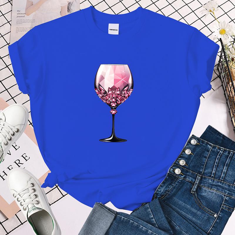(Premium T-shirt)Pink Wine Glass T-Shirt Women T Shirt Cosplay Clothes Streetwear Tee Shirt Plus Size Tops