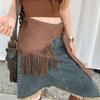 Cowboy Style Tassel Waist Belt Solid Color Triangle Butt Curtain Fashion Mini Skirts  Girl