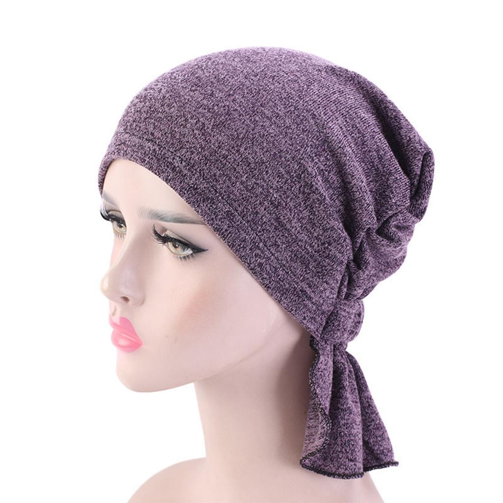 Women Summer Beanies Cap Solid Color Turban Hat Elastic Pre-Cross Chemo Covers Caps Muslim Headwraps Windproof Bandanas