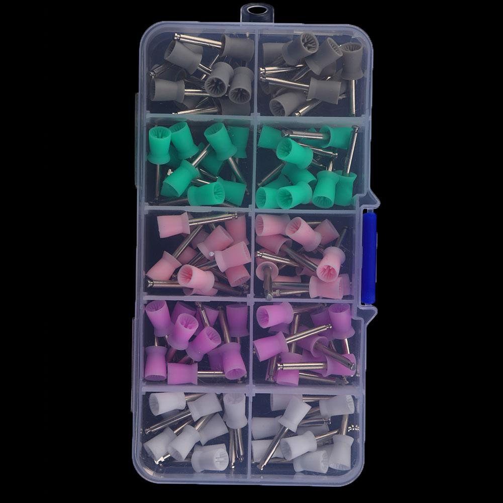 100Pcs Rubber Steel Dental Polishing Cup Mixed Color Polisher with Storage Box