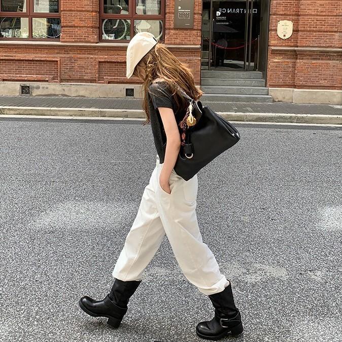 Internet celebrity Su Yinyin same Seoul boots~ retro side buckle thick heel mid tube western cowboy boots short boots women's locomotive boots