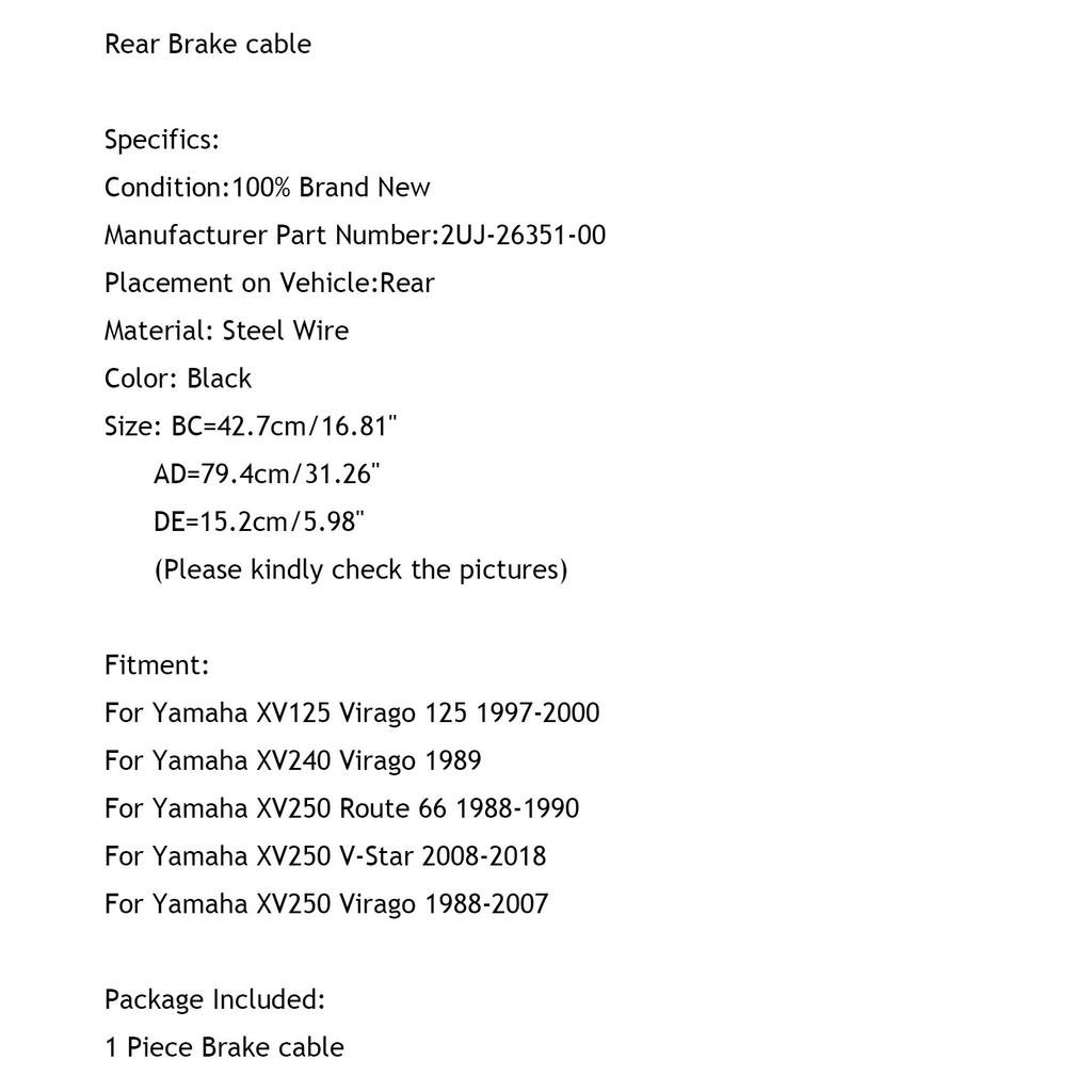 Rear Brake cable 2UJ-26351-00 For Yamaha XV125 Virago 125 XV240 Virago