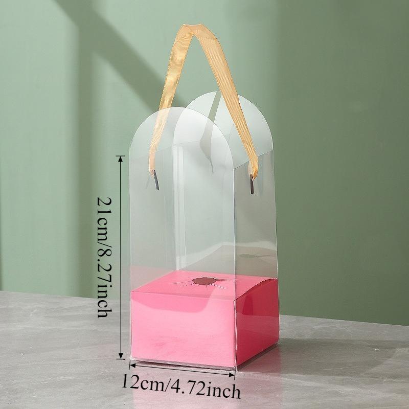 5er-Set Tragbare Klare Plastik-Blumenkästen Transparente Handheld-Rosen-Geschenkbox für Blumenstraußverpackung Kleine Florale DIY-Hülle Taschen