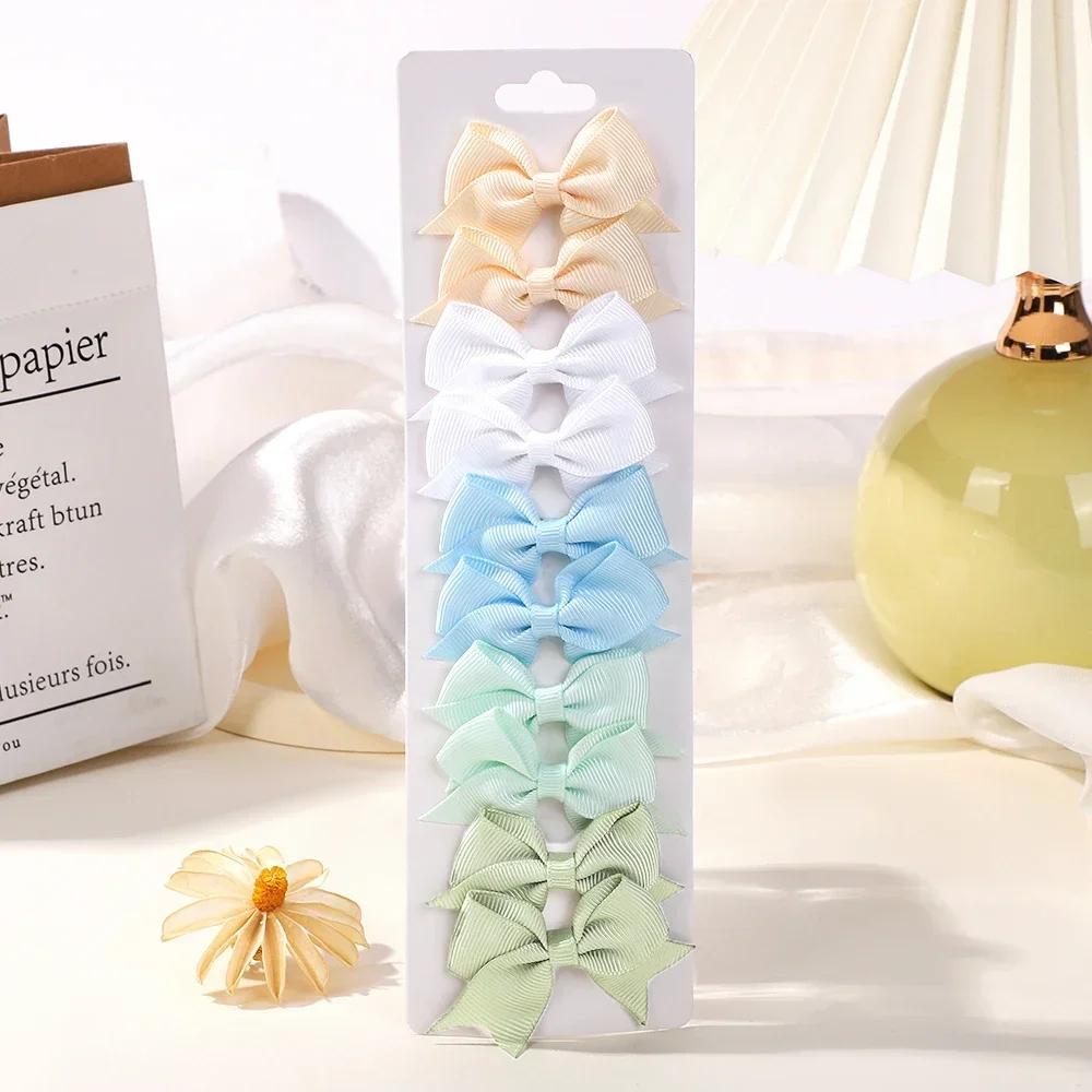 BABY BOWS 10Pcs/set Solid BB Hair Clips for Girls Ribbon Bowknots Boutique Barrettes Hairpins Headwear Kids Hair Accessories